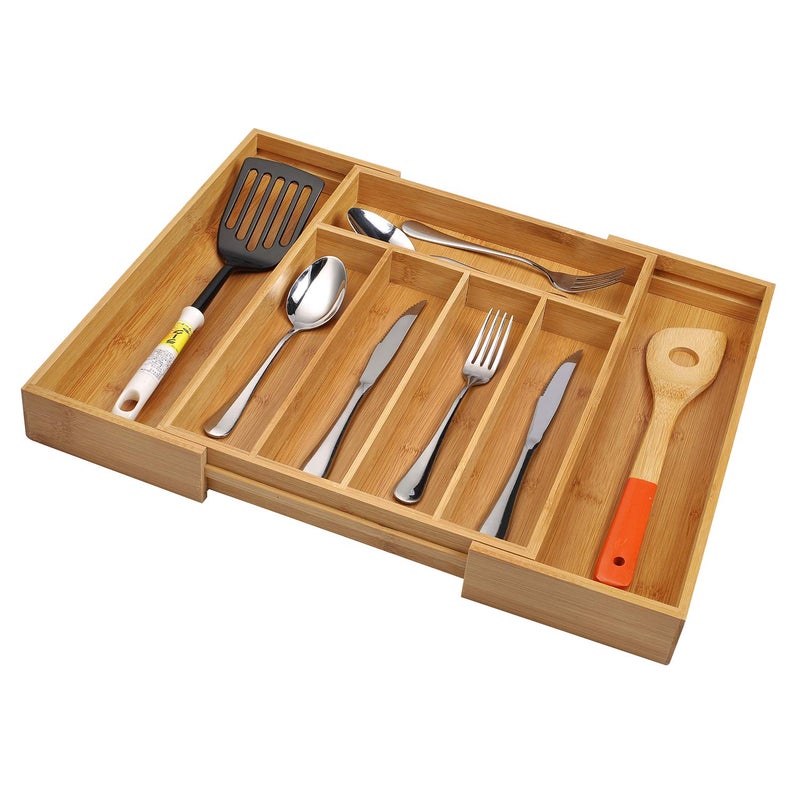 Utoplike Bamboo Cutlery Tray Silverware  Drawer Dividers for Kitchen Utensils  Flatware Tray Drawer Insert for knives  Gadgets and Garage Tools  Office Supplies - Image 2